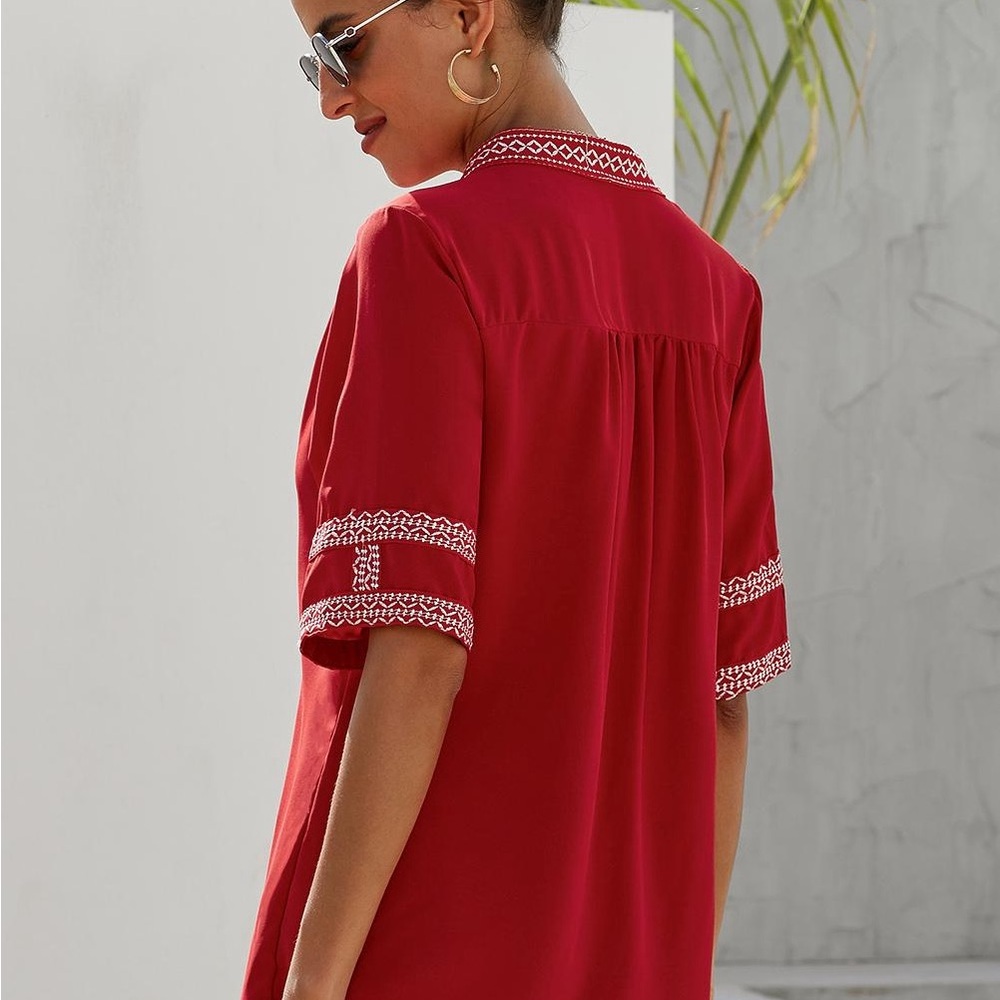Embroidered Red Women's Top - Picture 6 of 6